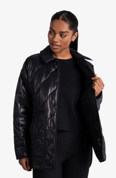 Shop Lole The Quilted Water Repellent Nylon Shacket In Black Beauty