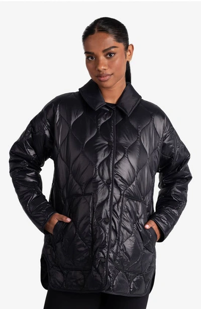 Shop Lole The Quilted Water Repellent Nylon Shacket In Black Beauty