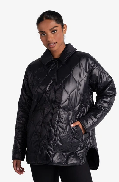 Shop Lole The Quilted Water Repellent Nylon Shacket In Black Beauty
