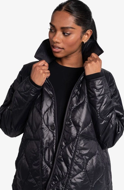 Lole The Quilted Water Repellent Nylon Shacket In Black Beauty