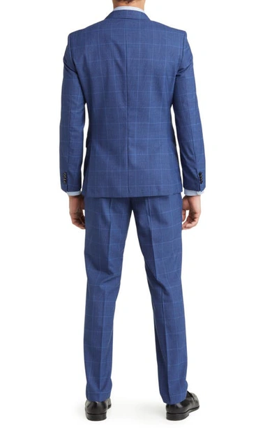 Shop Hugo Boss Huge/genius Check Virgin Wool Suit In Dark Blue