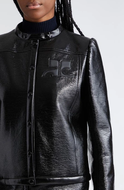 Shop Courrèges Iconic Vinyl Biker Jacket In Black