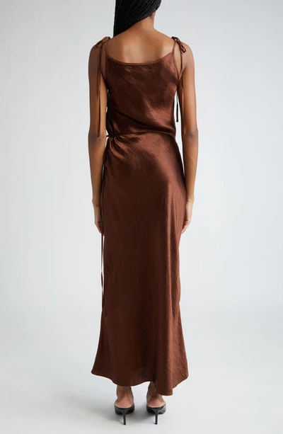 Shop Acne Studios Dayla Textured Satin Dress In Chocolate Brown