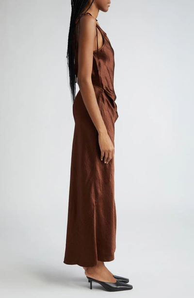 Shop Acne Studios Dayla Textured Satin Dress In Chocolate Brown
