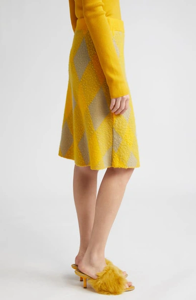 Shop Burberry Equestrian Knight Argyle Brushed Wool A-line Skirt In Mimosa Ip Pattern