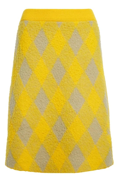 Shop Burberry Equestrian Knight Argyle Brushed Wool A-line Skirt In Mimosa Ip Pattern
