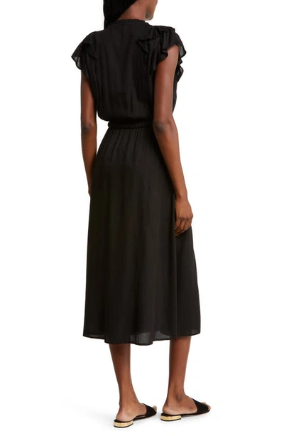 Shop Elan Tiered Ruffle Cap Sleeve Midi Cover-up Dress In Black