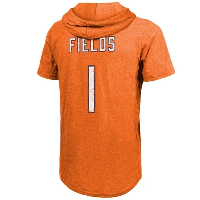 Shop Majestic Fanatics Branded Justin Fields Orange Chicago Bears Player Name & Number Tri-blend Short Sleeve Hood