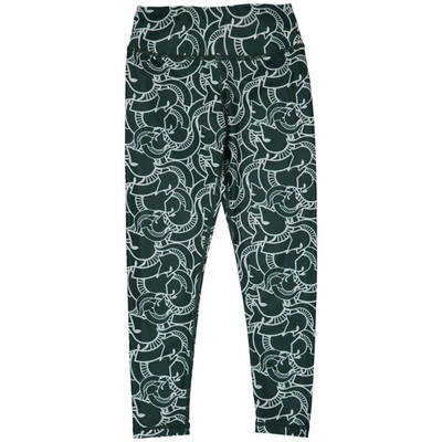 Shop Zoozatz Girls Youth  Green/white Michigan State Spartans Stacked Mascot Leggings In Hunter Green
