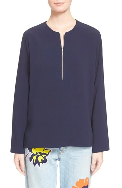 Shop Stella Mccartney 'arlesa' Zip Front Long Sleeve Shirt In Indigo