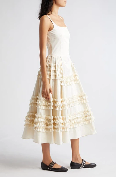 Shop Molly Goddard Ruby Ruffle Embellished Cotton Midi Tank Dress In Cream