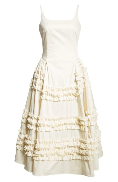 Shop Molly Goddard Ruby Ruffle Embellished Cotton Midi Tank Dress In Cream