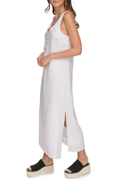 Shop Dkny V-neck Linen Maxi Dress In White