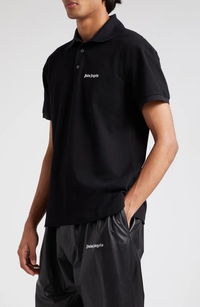 Shop Palm Angels Embroidered Logo Cotton Polo In Black White