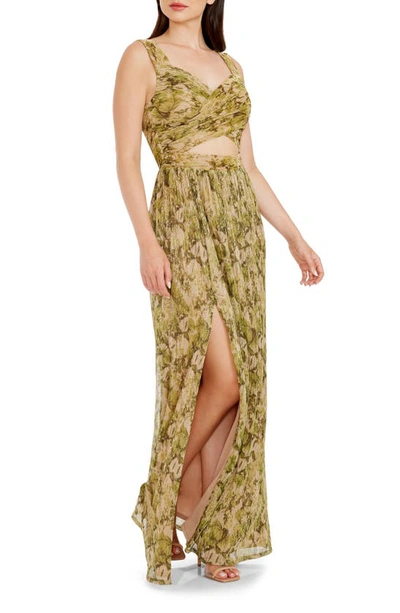 Dress The Population Mirabella Cutout Evening Gown In Lime Green Multi