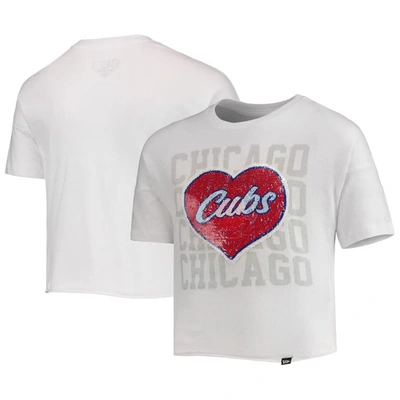 Shop New Era Girls Youth  White Chicago Cubs Flip Sequin Heart Crop Top