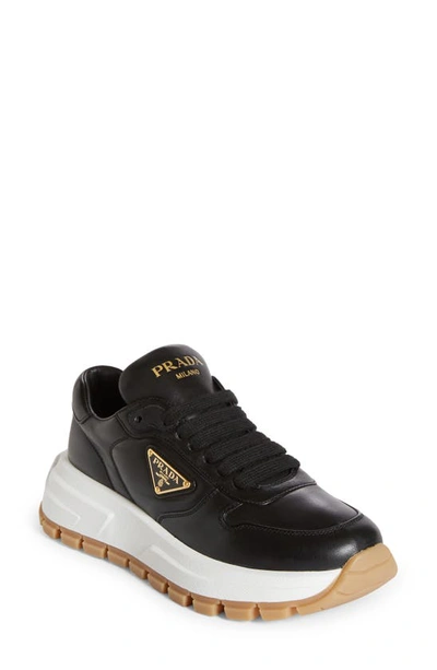 Shop Prada Triangle Logo Lace-up Sneaker In Black