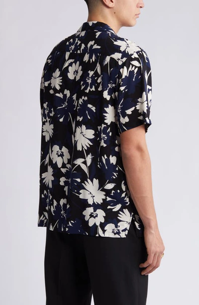 Shop Open Edit Moody Daisy Relaxed Fit Camp Shirt In Black- Navy Moody Daisy