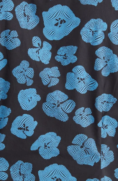 Shop Open Edit Geometric Poppy Print Stretch Poplin Camp Shirt In Black - Blue Poppy Geo