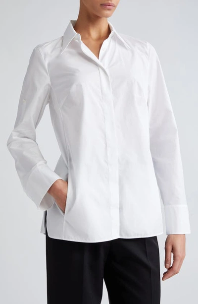 Shop Akris Cotton & Silk Button-up Tunic Shirt In 011 Ecru