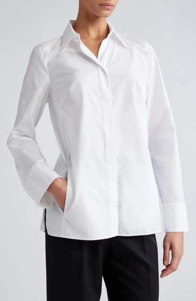 Akris Cotton & Silk Button-up Tunic Shirt In 011 Ecru