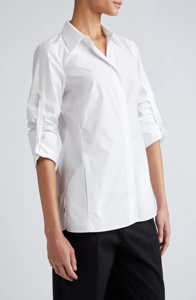 Shop Akris Cotton & Silk Button-up Tunic Shirt In 011 Ecru
