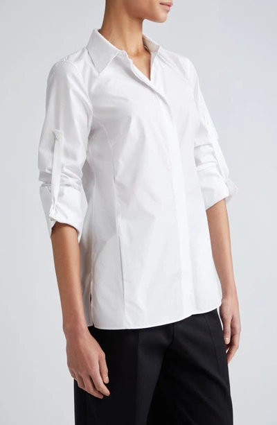 Akris Cotton & Silk Button-up Tunic Shirt In 011 Ecru