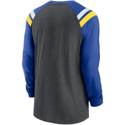 Shop Nike Heathered Charcoal/royal Los Angeles Rams Tri-blend Raglan Athletic Long Sleeve Fashion T-shirt In Heather Charcoal