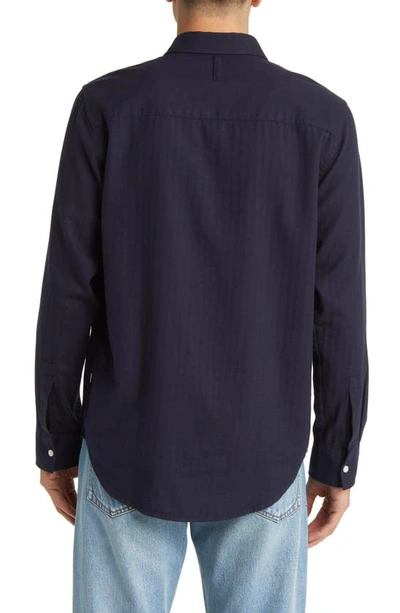 Shop Nn07 Cohen 5726 Cotton Herringbone Button-up Shirt In Navy Blue