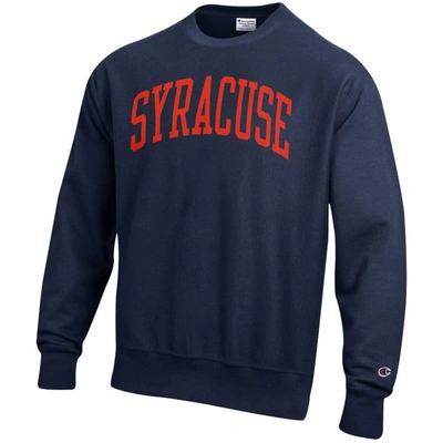 Shop Champion Navy Syracuse Orange Arch Reverse Weave Pullover Sweatshirt