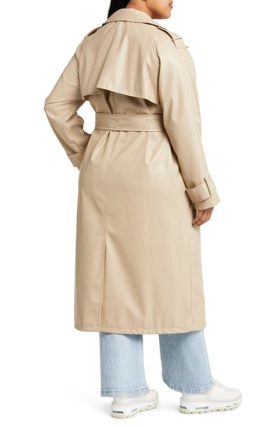 Shop Asos Design Curve Faux Leather Trench Coat In Beige