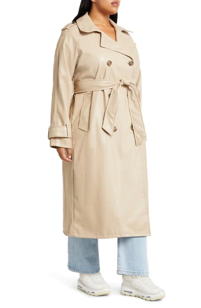 Shop Asos Design Curve Faux Leather Trench Coat In Beige