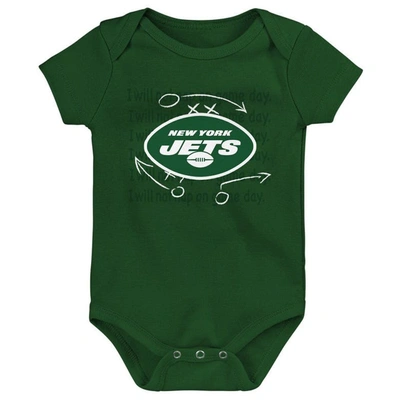 Shop Outerstuff Newborn & Infant Green/black/heather Gray New York Jets Three-pack Eat, Sleep & Drool Retro Bodysuit