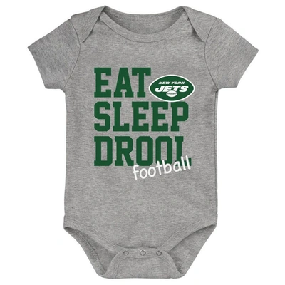 Shop Outerstuff Newborn & Infant Green/black/heather Gray New York Jets Three-pack Eat, Sleep & Drool Retro Bodysuit