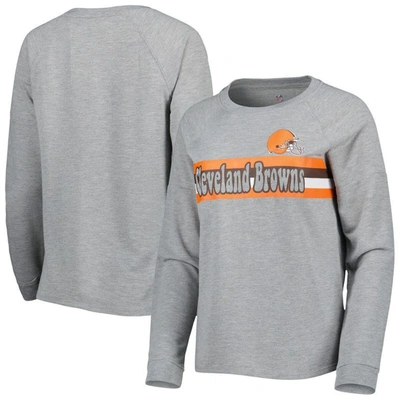 Shop Outerstuff Juniors Heathered Gray Cleveland Browns All Striped Up Raglan Long Sleeve T-shirt In Heather Gray