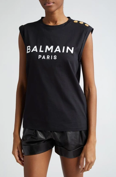 Shop Balmain Cotton Logo Graphic Tank In Black/ White