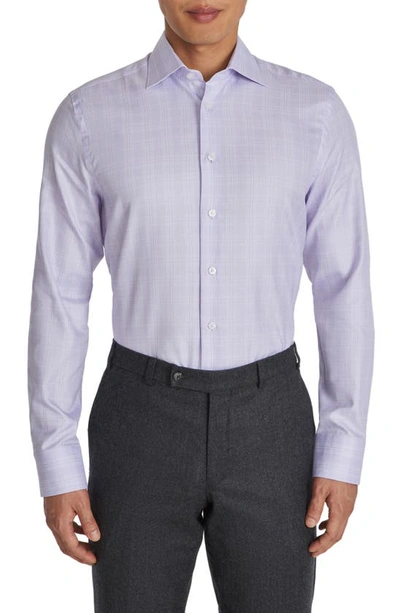 Shop Jack Victor Hoyland Plaid Cotton Twill Dress Shirt In Lilac