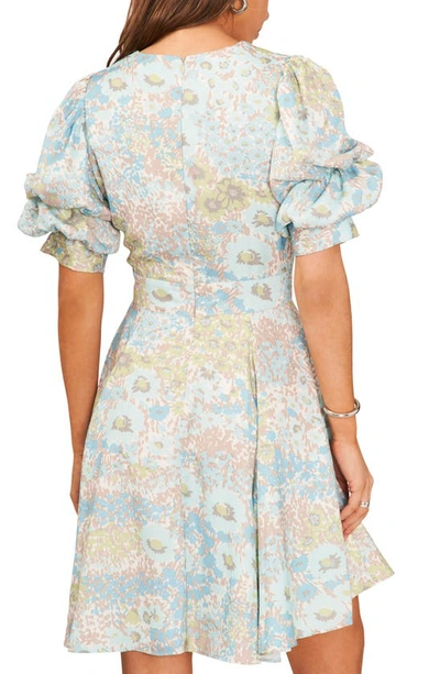 Shop 1.state Floral Tiered Puff Seeve Dress In Blue River