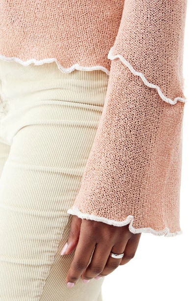 Shop Bdg Urban Outfitters Overlock Seam Detail Sheer Long Sleeve Knit Top In Pink