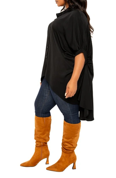 Buxom Couture Flowy High-low Shirt In Black