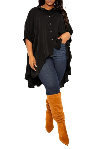 Shop Buxom Couture Flowy High-low Shirt In Black