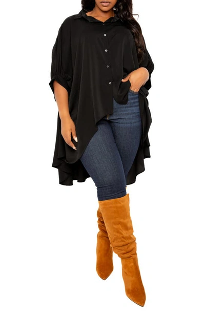 Buxom Couture Flowy High-low Shirt In Black