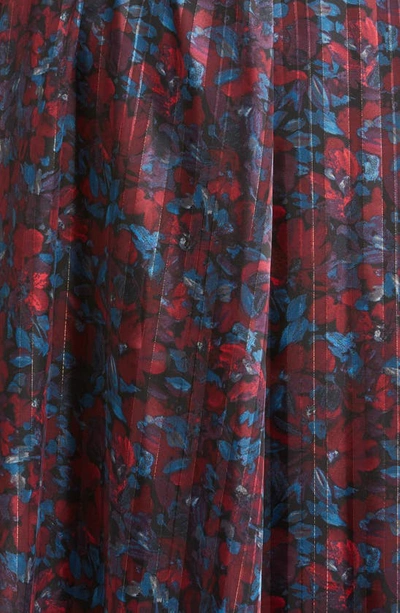 Anne Klein Floral Twist Neck Keyhole Midi Dress In Titian Red / Juniper Multi