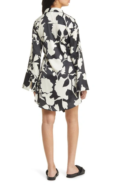 Shop Topshop Floral Print Tie Waist Shirtdress In Black