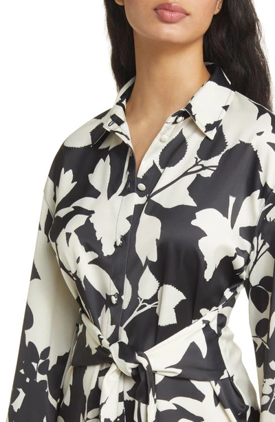 Shop Topshop Floral Print Tie Waist Shirtdress In Black