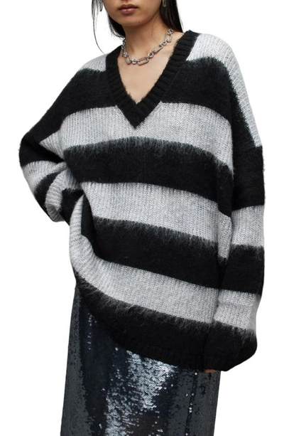 Shop Allsaints Lou Sparkle V-neck Sweater In Black/ Cloud Grey