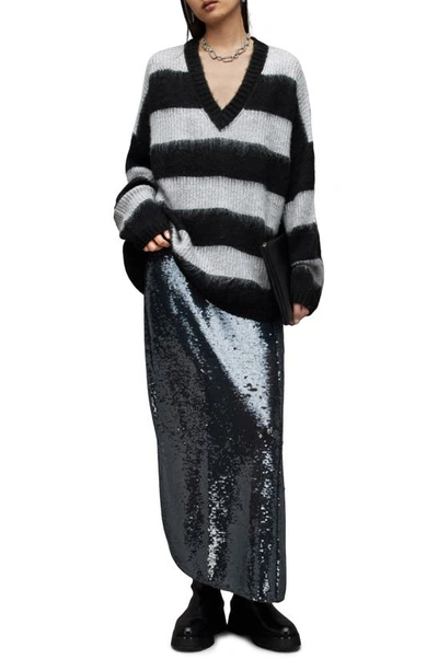 Shop Allsaints Lou Sparkle V-neck Sweater In Black/ Cloud Grey