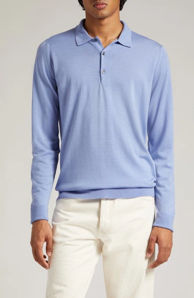 Shop John Smedley Cotswold Wool Polo Sweater In Winter Violet