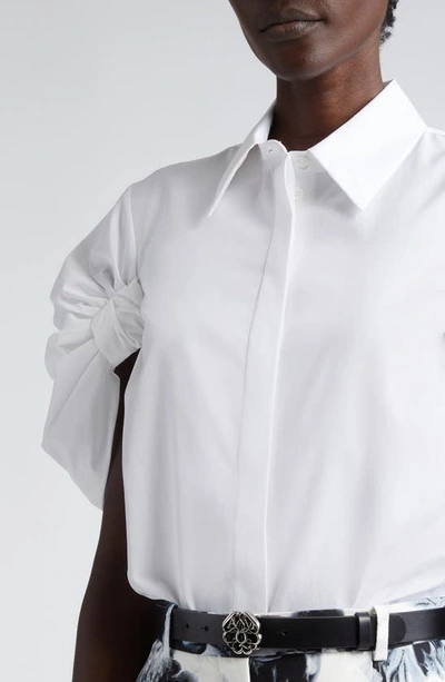 Shop Alexander Mcqueen Knotted Sleeve Cotton Poplin Button-up Shirt In Optical White