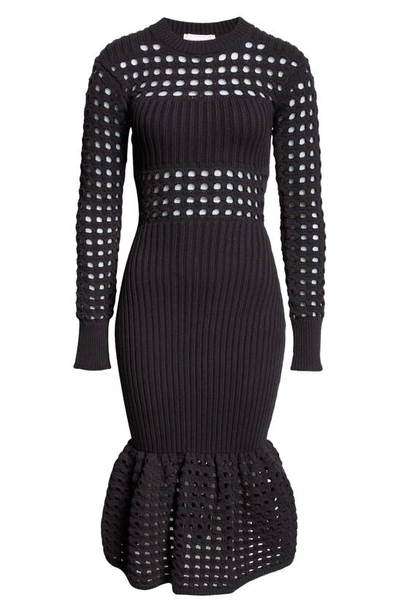 Shop Alexander Mcqueen Long Sleeve 3d Mesh Midi Sweater Dress In Black